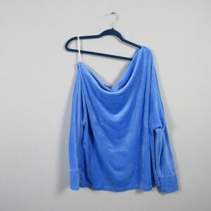 Lilly Pulitzer Sheera Velour Top Blouse XXL Blue One Shoulder Lounge 274